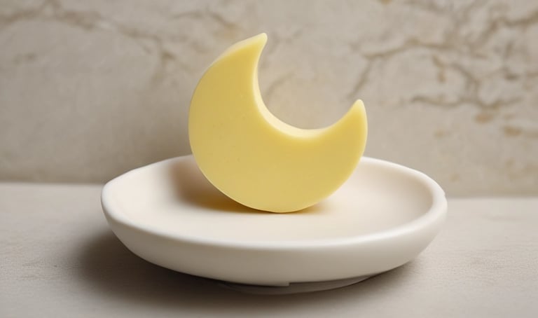 Two handcrafted soap bars are placed on a light, textured surface. Each bar has a round label with the words 'Eden Crafted' and a minimalist botanical illustration. The soaps appear to have natural, earthy tones and textures.