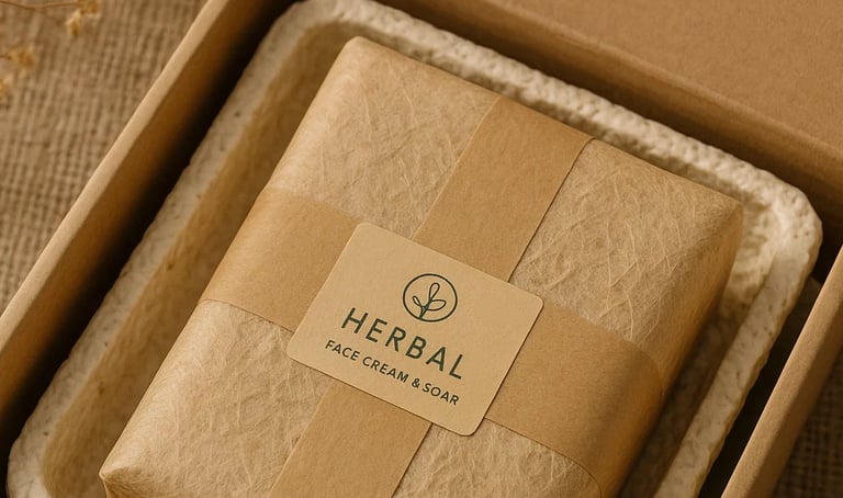 Eco-friendly mycelium packaging replacing plastic foam.