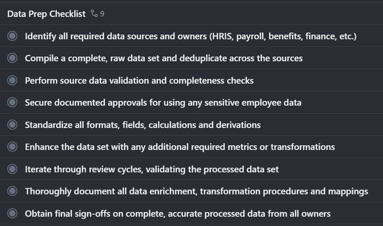 Checklist for data prep for total compensation statement projects