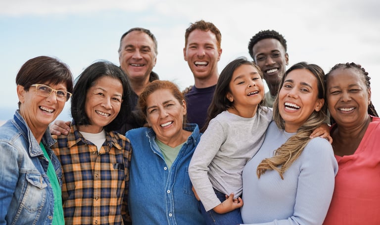 A group picture of diverse community of people from young age to older adult age