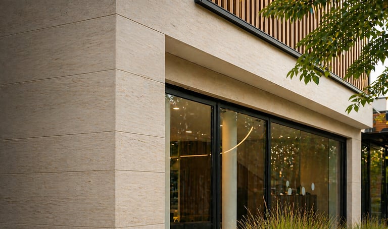 Façade moderne en pierre et bardage – Design élégant et durable