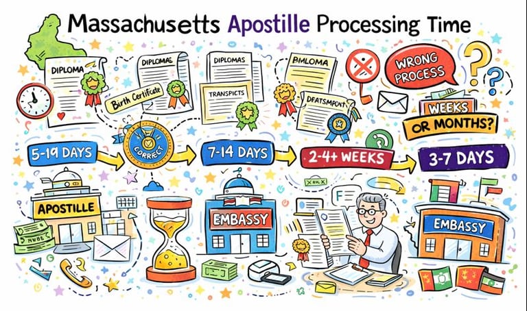 Massachusetts apostille processing time explained with document timeline illustration