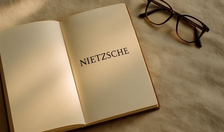 an open book with Nietzsche’s name on the page