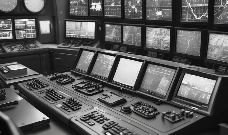 A Royal Security officer in uniform monitoring a bustling downtown area in San Diego at dusk.