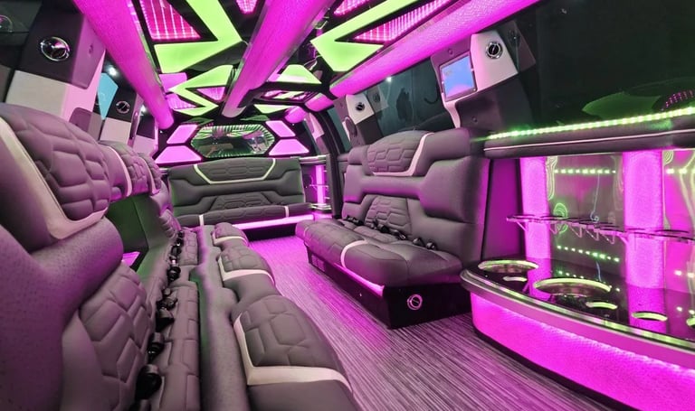 Escalade Limo interior for weddings Proms, Airport limo service in NJ, NY, MA, CT 