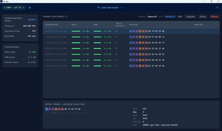 Historique des trames reçues
