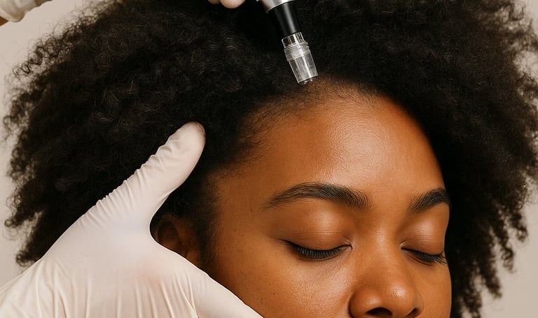 Institut De Leonne, une femme noire en pleine séance de Hairneedling
