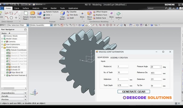Image depicting NX customization tool developed for Gear Design Automation and Assembly Creation