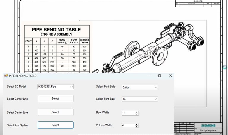Image depicting point table automatically created using Solid Edge Customization