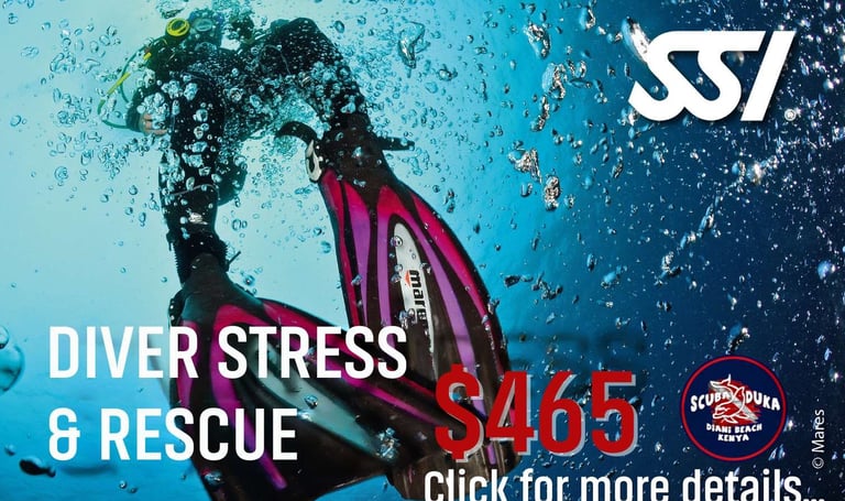 SSI Diver Stress and Rescue course certification at Scuba Duka in Diani Beach Kenya.