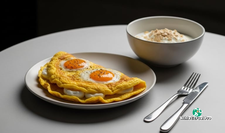 Omelete proteico com iogurte grego e aveia