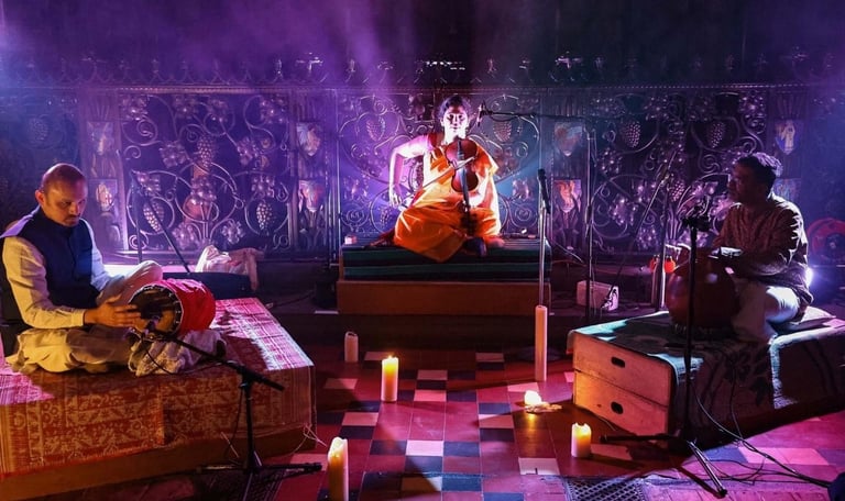 A picture of artists performing in a stage