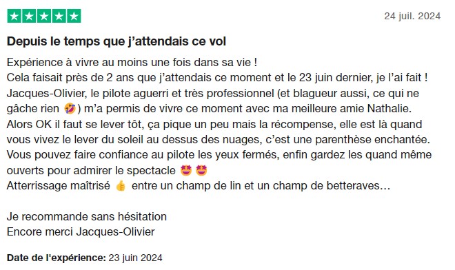 avis trustpilot vol montgolfière arras avec F-GROY association montgolfières du roy
