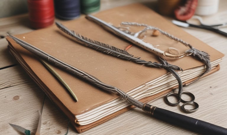 A serene forest scene with sunlight filtering through autumn leaves.
