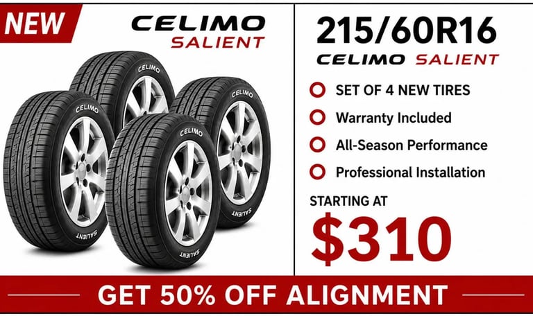 215/60R16 Celimo Salient new tire set available at Fast Tire Shop in Los Angeles. Set of 4 all-seaso
