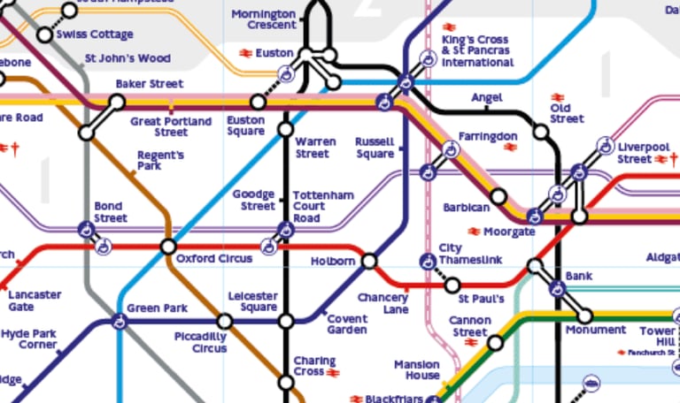 Partial view of the London tube map