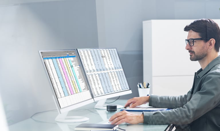 Professional RW West project manager coordinating a commercial facility inspection report at a modern workstation