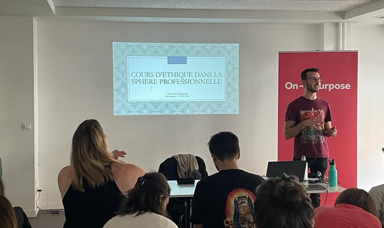 a man standing in front of a presentation on a presentation