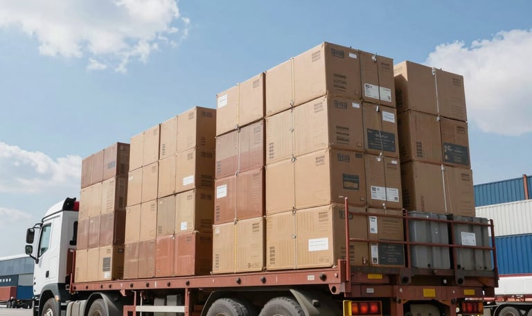 Close-up of colorful flexible packaging rolls stacked neatly in a modern warehouse.