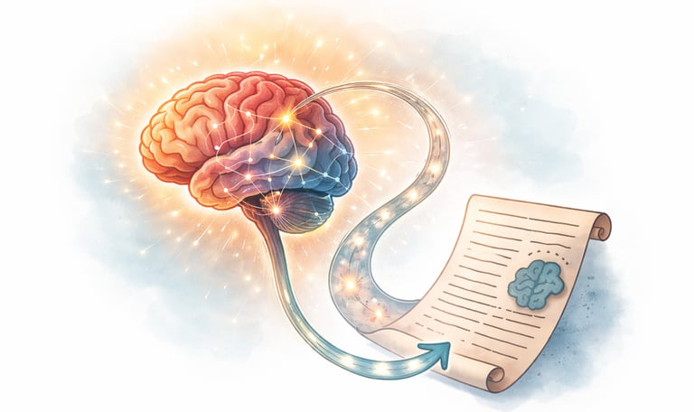 tekening van hersenen die een script volgen