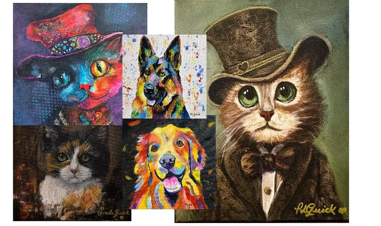 “whiskers and Wags series of whimsical cats and dogs