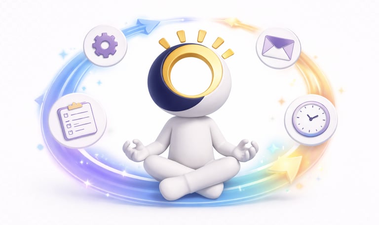 Illustration representing a smooth, automated workflow in a faceless online business system