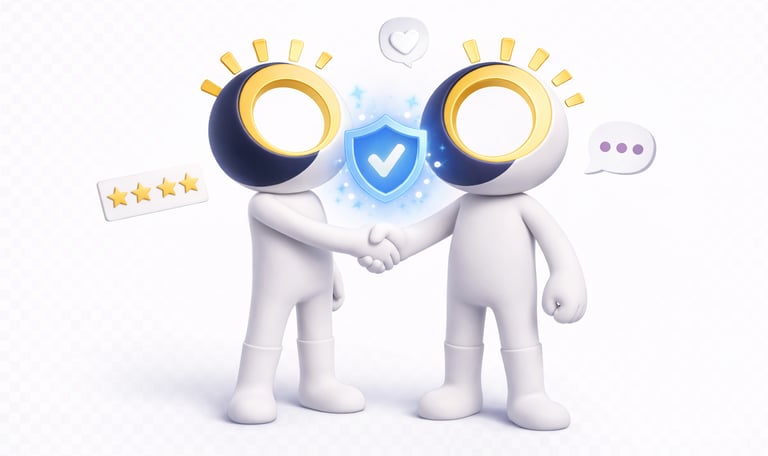 Illustration showing trust built through clarity and structure rather than personal branding