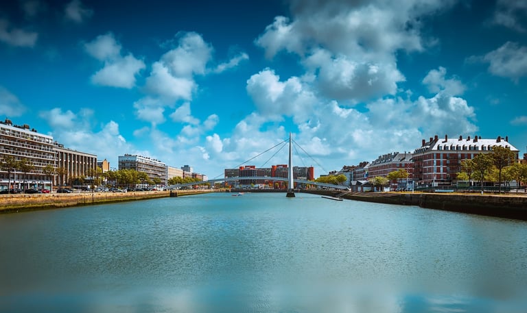 water Infront of suspension bridge in Le Havre France