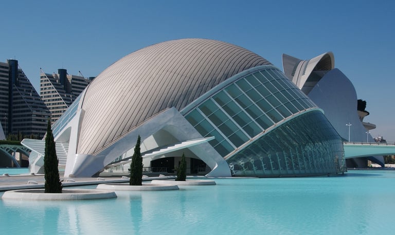 Valencia Spain Arts and Sciences Building behind water