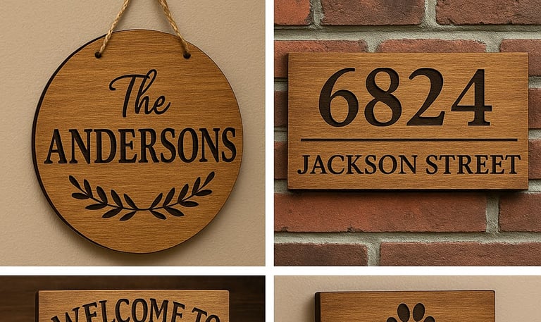 a collage of four different signs with a dog