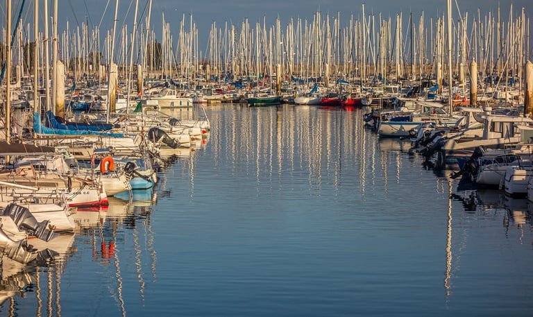 Cherbourg France Port with Sailboats on water