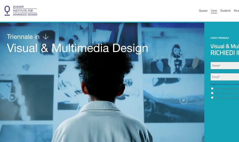 Student viewing multimedia visuals at Quasar Institute for Advanced Design homepage