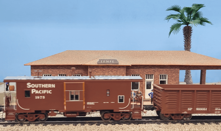 Southern Pacific Caboose stopped at Tempe station