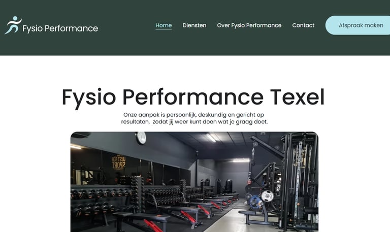 De website van Fysio Performance Texel