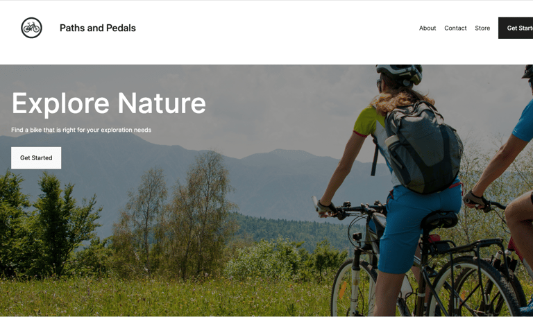 Paths and Pedals website, a bike shop website