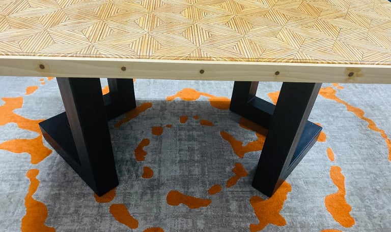 This product is manufactured to order. Metal, Wood And Epoxy  coffee table. Indoor & Outdoor.