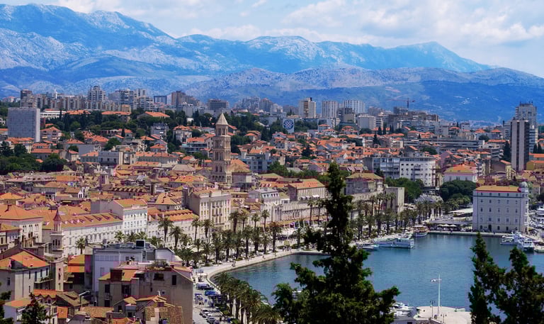 Split Croatia skyline with mountains in the distance