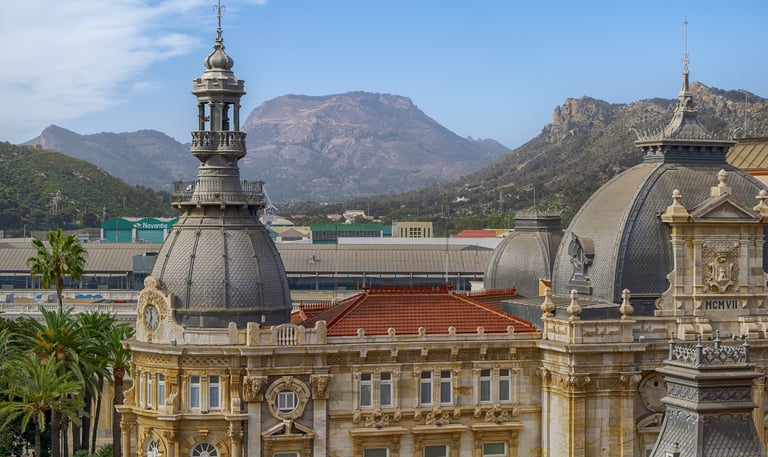 Cartagena top of buildings with mountain in distance