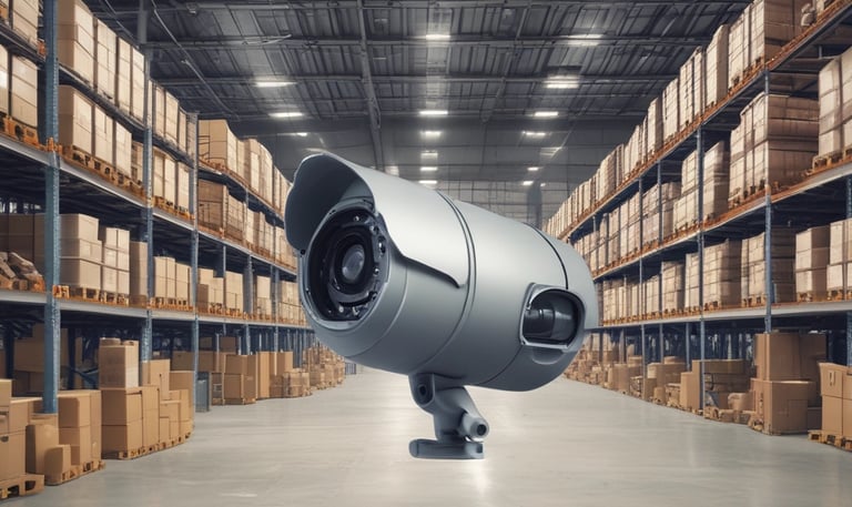 A professional installing advanced security cameras outdoors at a commercial building.