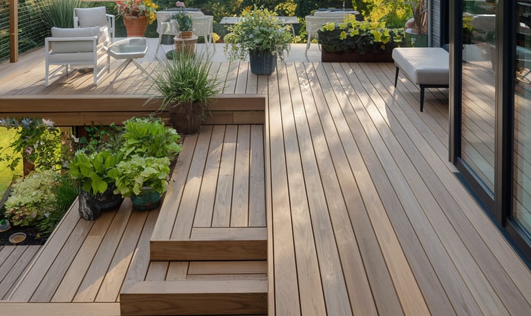 A newly fitted decking for a garden