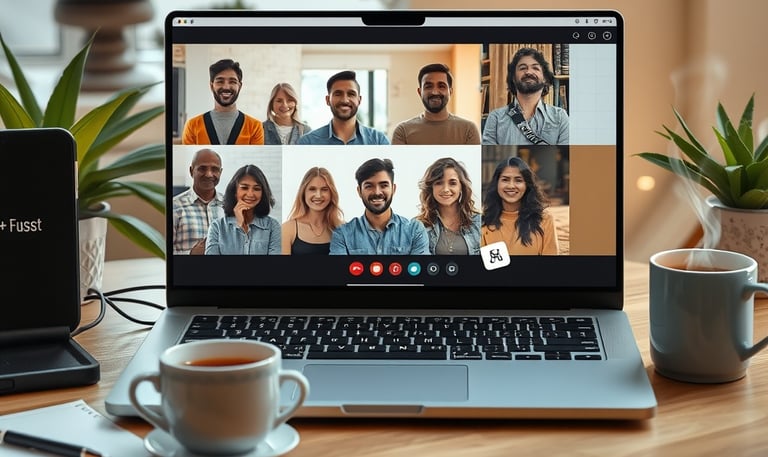 un écran d'ordinateur portable affichant une conversation vidéo avec un chat vidéo