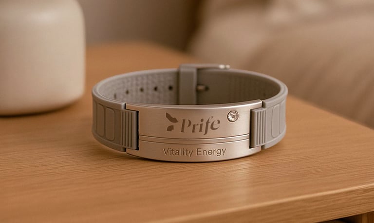 Brazalete Vitality gris sobre una mesa de noche