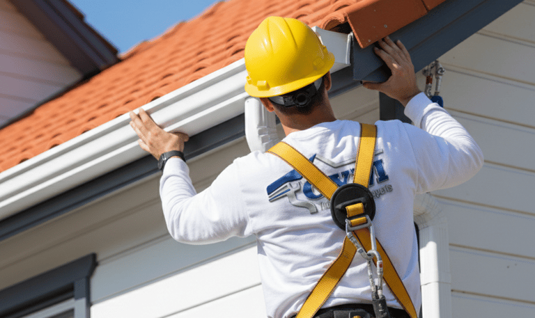 Custom seamless gutter installation on residential home in Durham NC