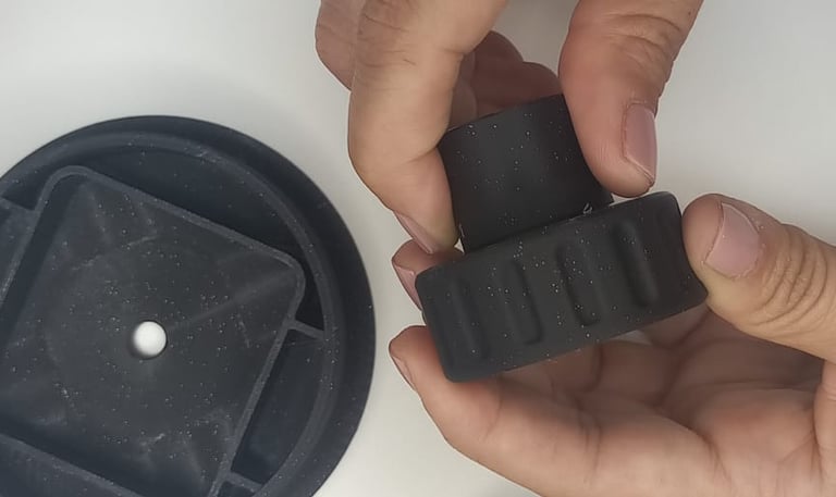 Manos con pieza impresa en 3d