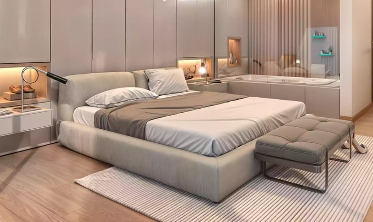 render de alcoba de habitacion de hotel en santa marta