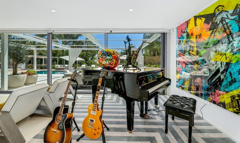 Fine-tuned piano and musical instruments at Villa Serenity