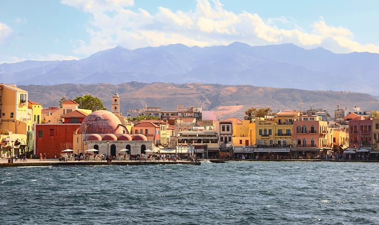 Crete Greece Port with mountains in distance