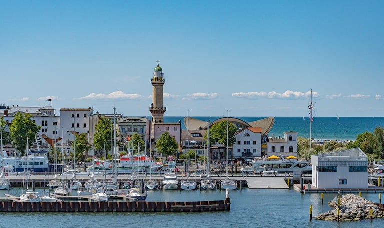 Warnemunde Germany Harbor with lighthouse