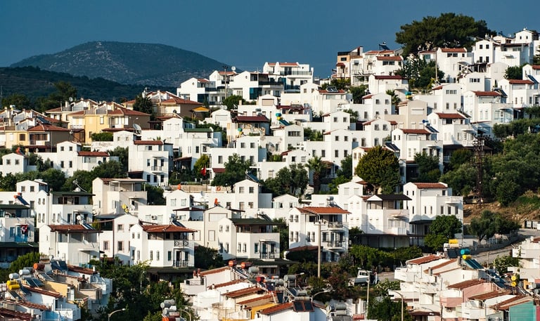 Kusadasi white homes built on hill