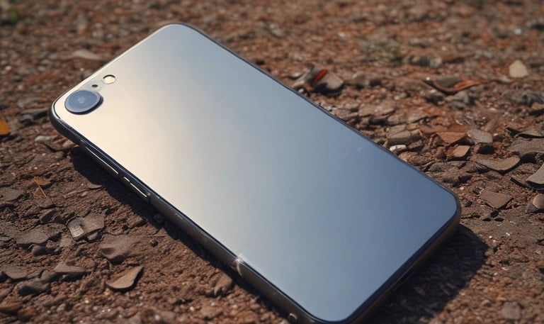 Close-up of a rugged Electromax phone with a cracked pavement background.